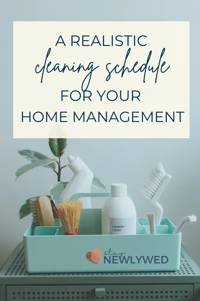Cleaning supplies in a caddy sitting on top of a table